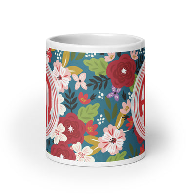 Alpha Chi Omega Modern Floral Mug in 20 oz size showing side of mug