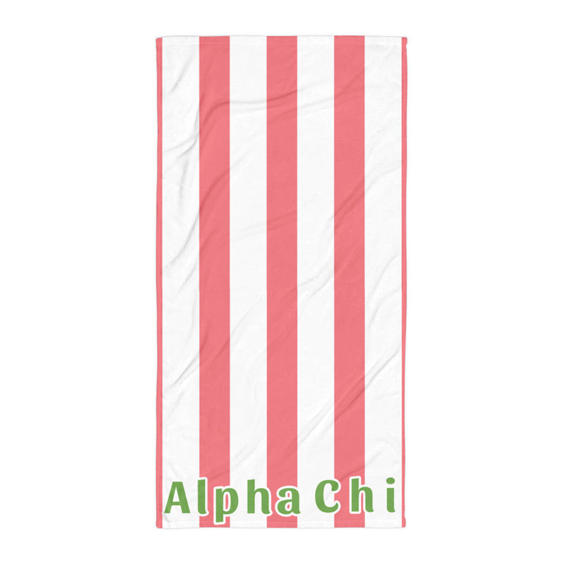Alpha Chi Striped Cabana Towel shown in full view