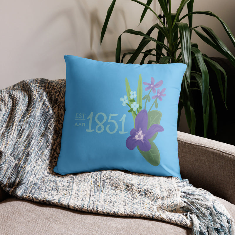 Alpha Delta Pi 1851 Sorority Pillow in 22" x 22" size showing 1851 design