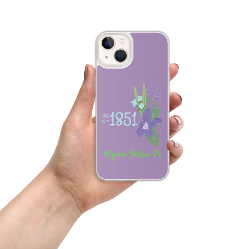 Alpha Delta Pi Sorority iPhone 13 Case with 1851 design in woodland violet