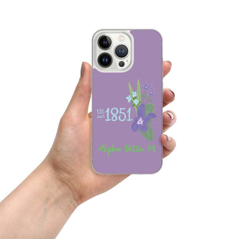 Alpha Delta Pi Sorority iPhone 13 Pro Case with 1851 design in woodland violet