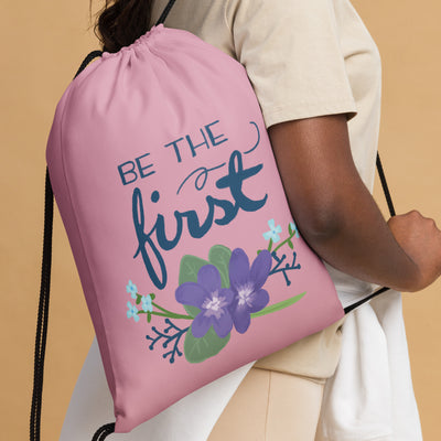 Alpha Delta Pi Drawstring Bag in close up view on model's arm