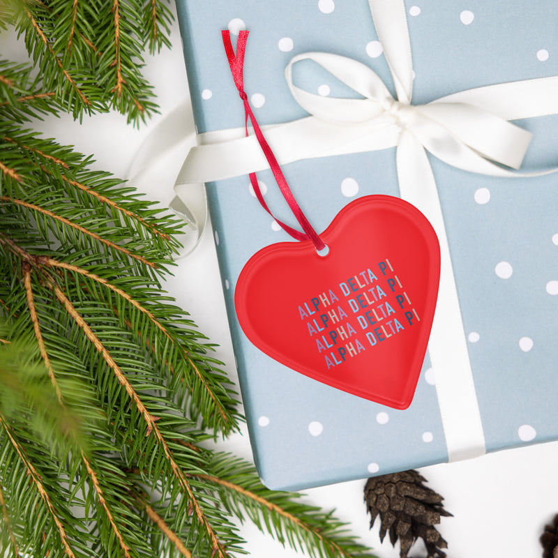 Alpha Delta Pi Holiday Ornament in heart shape