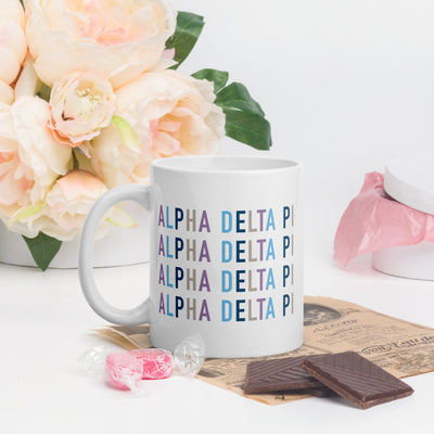 Alpha Delta Pi Sorority Coffee Mug in 11 oz size shown in lifestyle setting