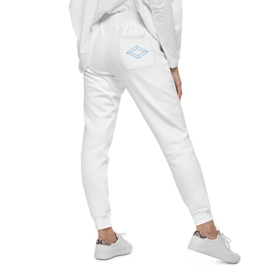Alpha Delta Pi Diamond White Fleece Sweatpants in rear view showing ADII symbol on back pocket
