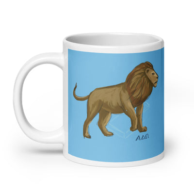 Alpha Delta Pi Sorority Mug with "Alphie" mascot design in 20 oz with handle on left