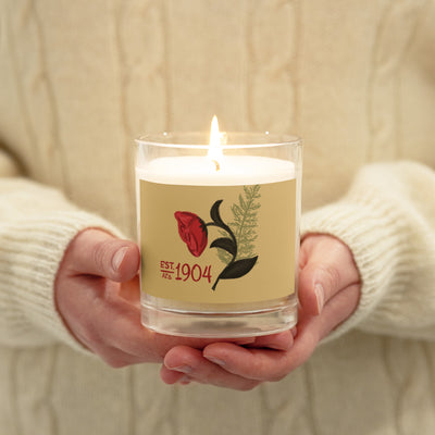 Alpha Gam 1904 Glass Jar Soy Candle in model's hands