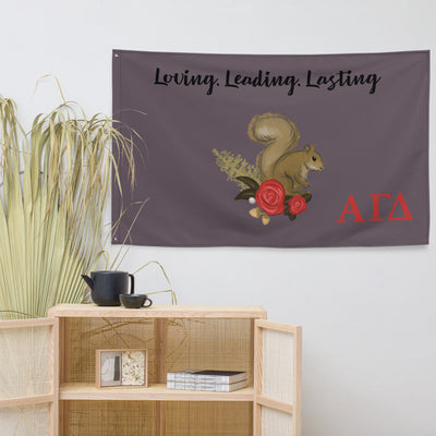 alpha gam mascot flag in gray in lifestyle setting