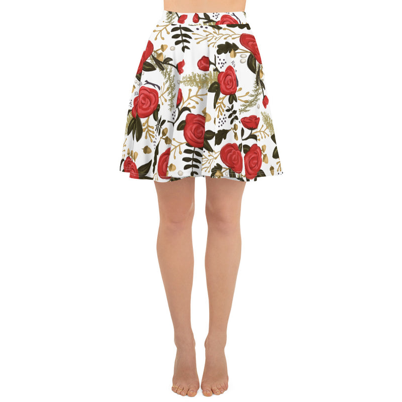 Alpha Gam Red Rose Skater Skirt in front view