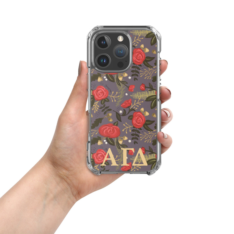 Alpha Gamma Delta Sorority iPhone 16 Pro Case with rose floral print and letters