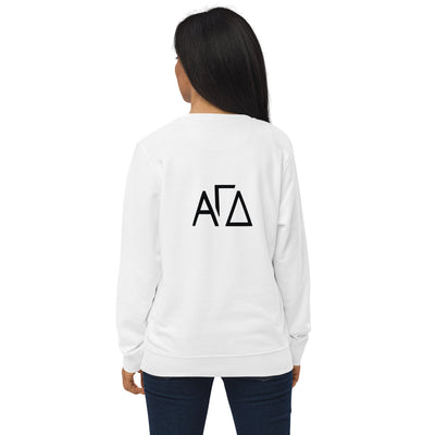 Alpha Gam Greek Letters White Organic Sweatshirt with symbols on back of sweatshirt