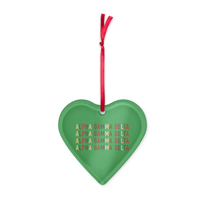 Alpha Gamma Delta Holiday Ornament with red ribbon