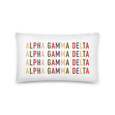 alpha gamma delta repeat pattern in brand colors in 20 x 12 lumbar pillow size