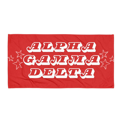 alpha gamma delta sorority bath or beach towel in full view