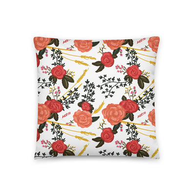 alpha omicron pi 1897 pillow in white showing design on front of 22" x 22" pillow