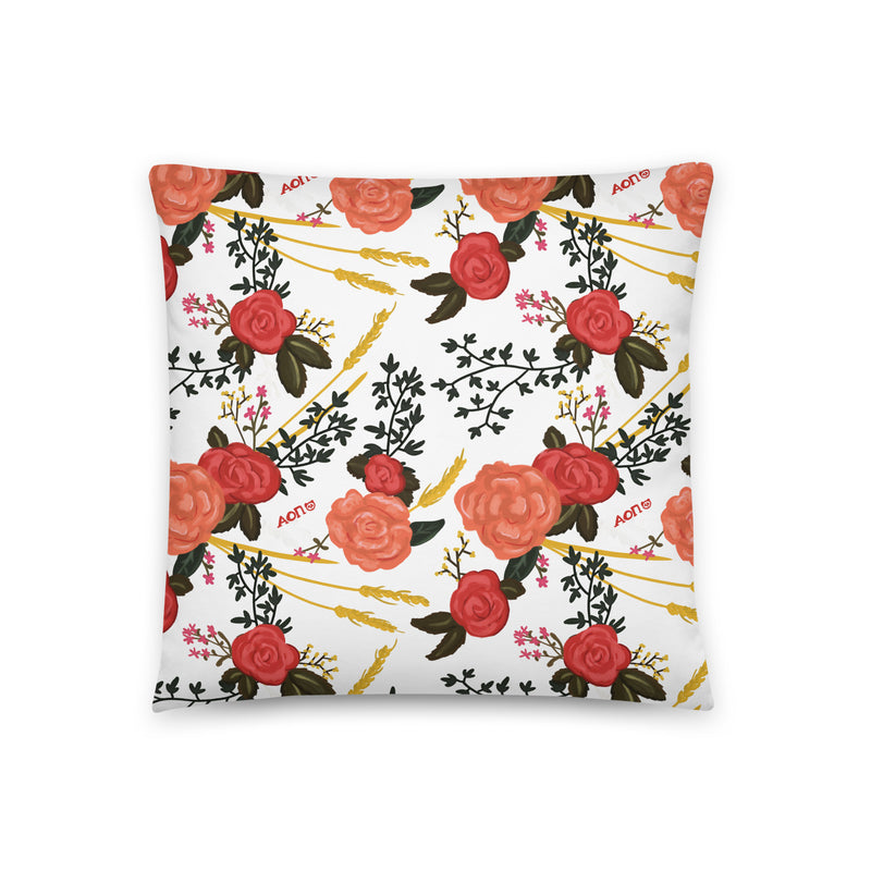 alpha omicron pi 1897 pillow in white showing design on front of 22" x 22" pillow