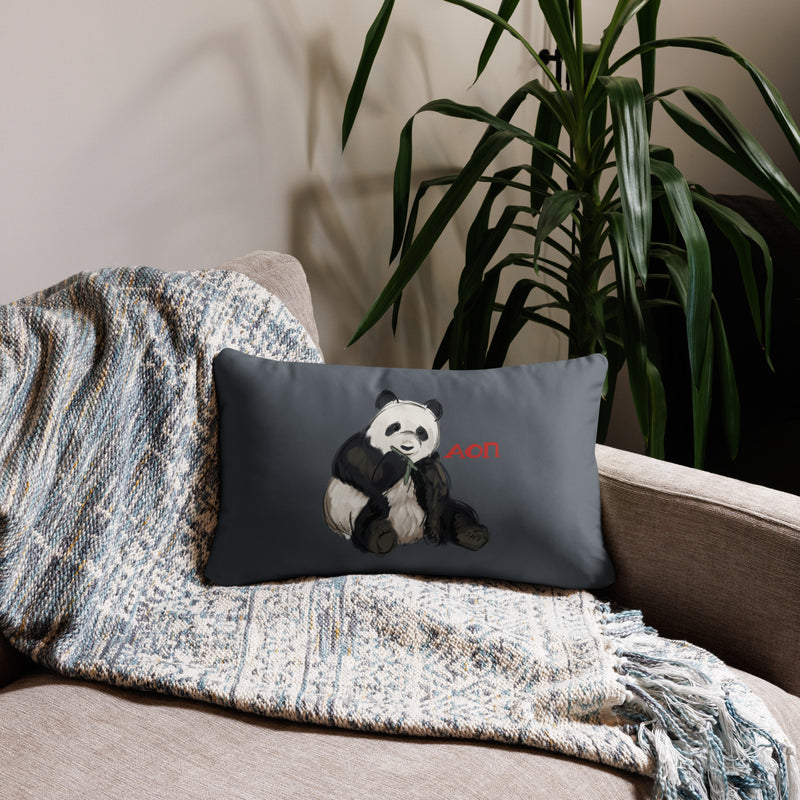 Alpha Omicron Pi Sorority Pillow in 20" x 12" lumbar pillow size with panda