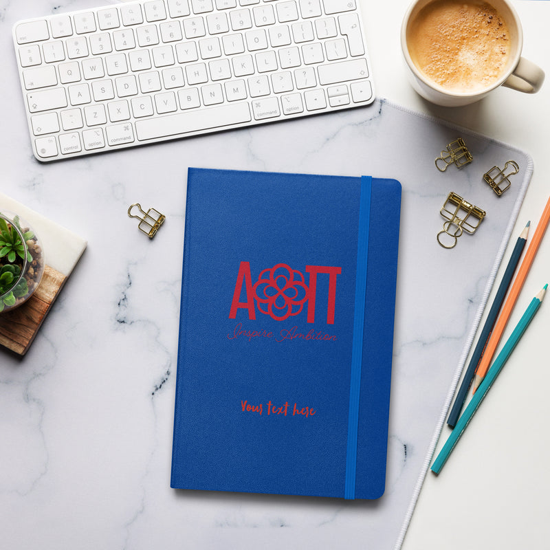 Alpha Omicron Pi Sorority Journal in Royal Blue in office setting