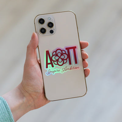 AOII Greek Letters Infinity Rose Holographic Sticker on phone