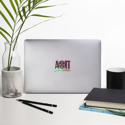 AOII Greek Letters Infinity Rose Holographic Sticker on laptop