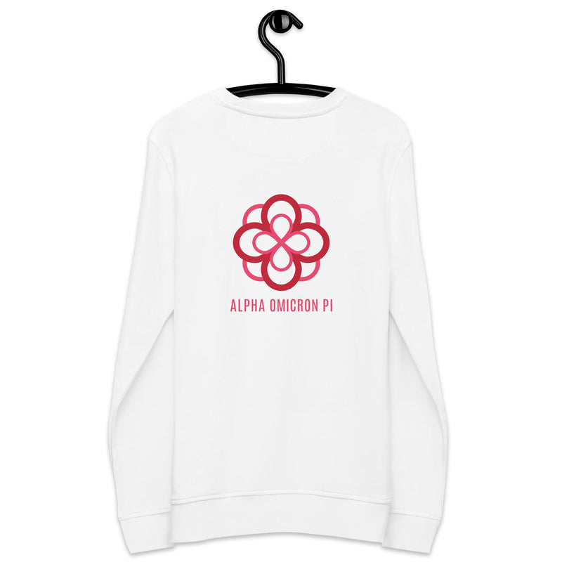 AOII Infinity Rose White Crewneck Sweatshirt showing back on hanger