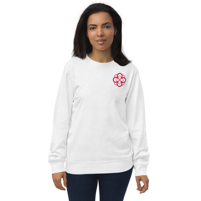 AOII Infinity Rose White Crewneck Sweatshirt showing front on model