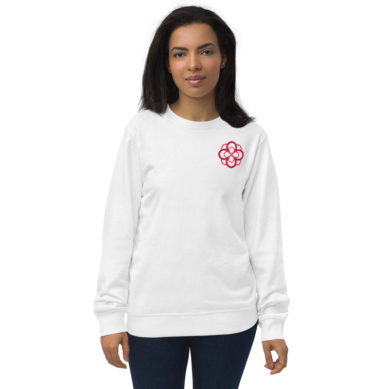 AOII Infinity Rose White Crewneck Sweatshirt showing front on model