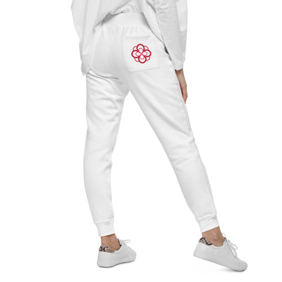 Alpha Omicron Pi Sorority Sweatpants showing rear pocket in white on model