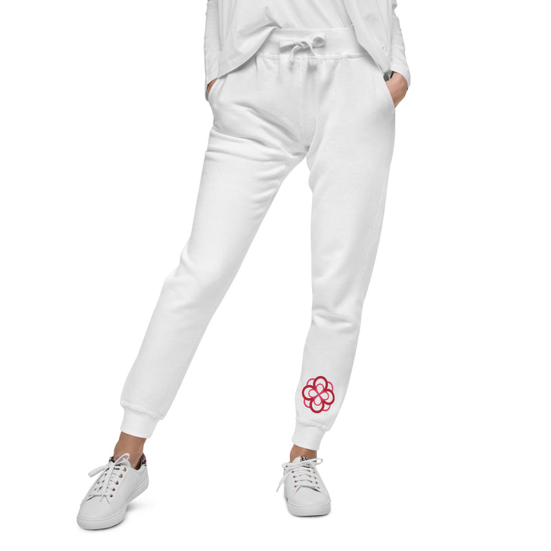 Alpha Omicron Pi Sorority Sweatpants showing detail front view in white 