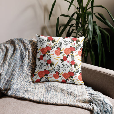 alpha omicron pi panda sorority pillow in 18 x 18 size in white showing rose floral print on back