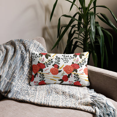 alpha omicron pi sorority pillow in lumbar size with rose floral print in white