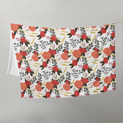 Alpha Omicron Pi Sorority Blanket with rose floral print in white on clothesline