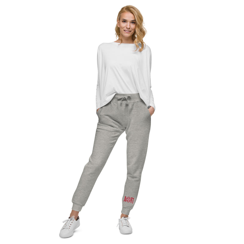 Alpha Omicron Pi Sorority Sweatpants showing full front view in gray on model