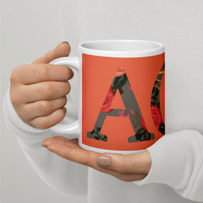 Alpha Omicron Pi Sorority Mug in 20 oz size in model's hands