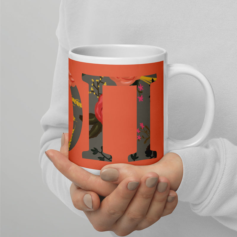 Alpha Omicron Pi Sorority Mug in 20 oz size in Confident Coral