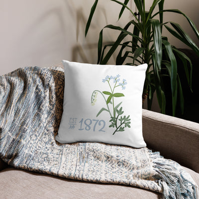 Alpha Phi 1872 Reversible Pillow showing custom 1872 design on front of white 18" x 18" pillow