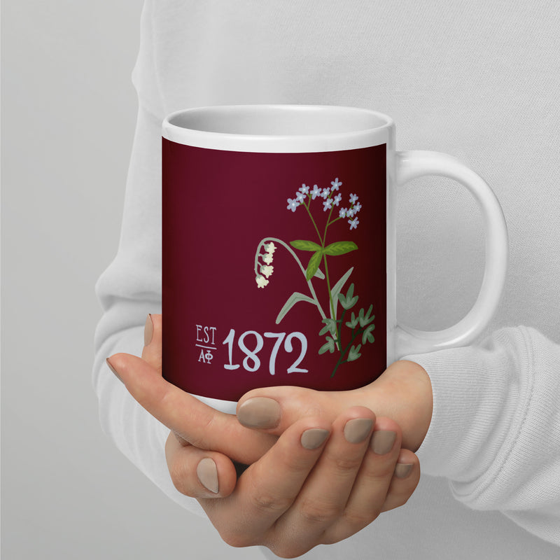 Alpha Phi 1872 Sorority Mug in 20 oz size shown in model&