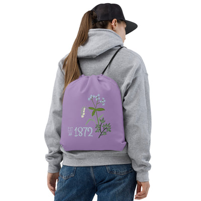 Alpha Phi 1872 Drawstring Bag on model's back