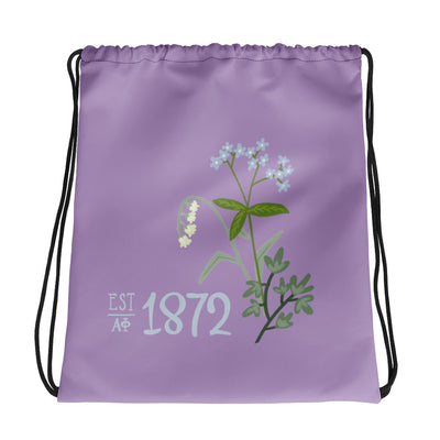 Alpha Phi 1872 Drawstring Bag in flat view