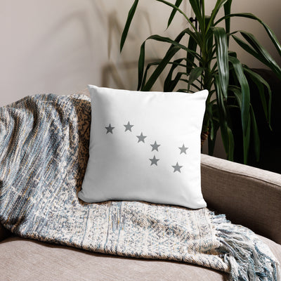 alpha phi constellation pillow in white shown in 18" x 18" size on couch