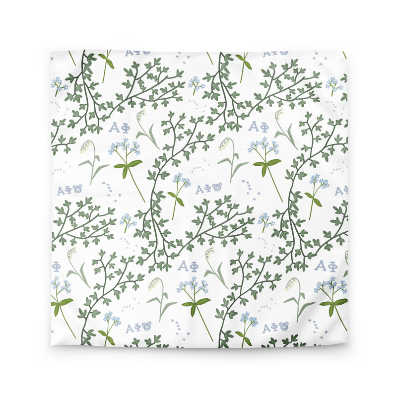 alpha phi duvet cover showing lily and ivy floral print in queen size in white