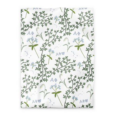 alpha phi duvet cover with floral print in twin xl size in white
