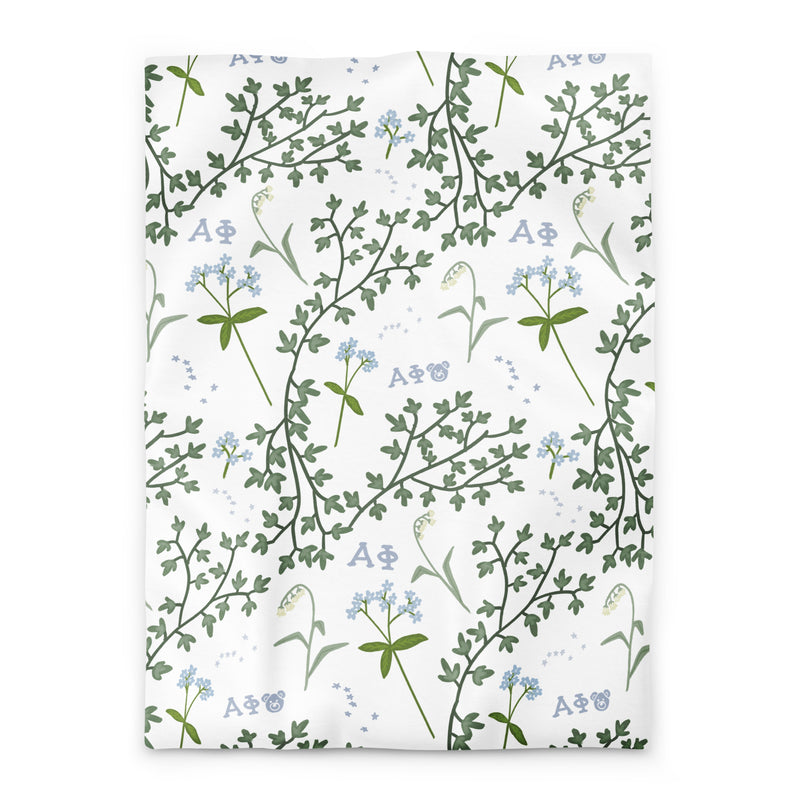 alpha phi duvet cover with floral print in twin xl size in white