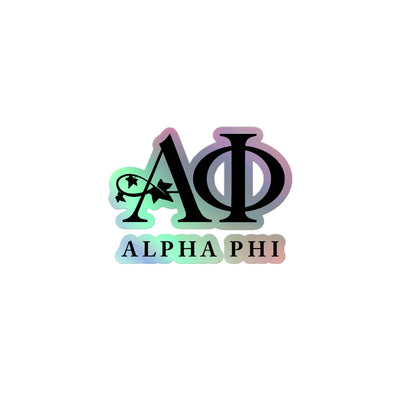 Alpha Phi Greek Letters and Ivy Holographic Sticker in close up view