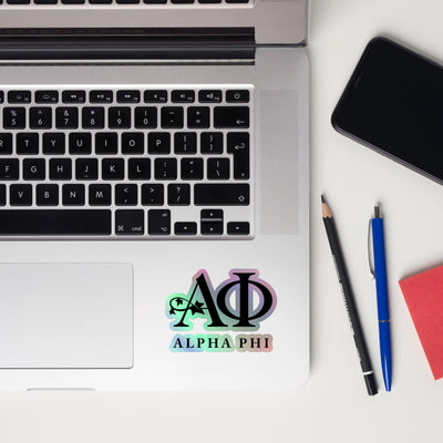 Alpha Phi Greek Letters and Ivy Holographic Sticker on computer keyboard