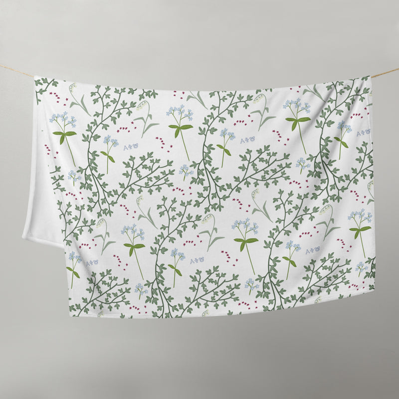 Alpha Phi Ivy and Lily Sorority Blanket in fresh white with artist-designed Alpha Phi floral print.