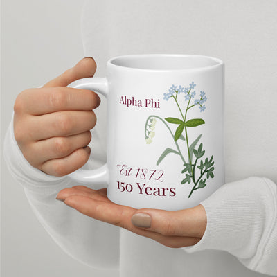 Alpha Phi 150th Anniversary Mug in 20 oz size in model's hands