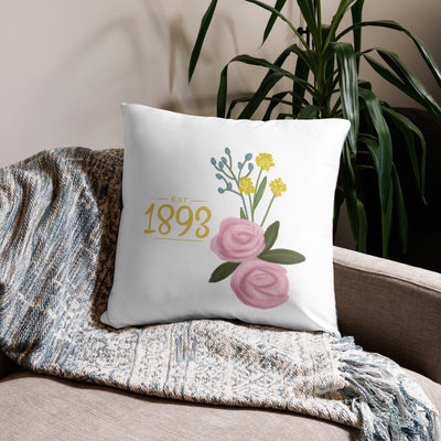 Alpha Xi Delta 1893 Sorority Pillow in 22 x 22 size showing founding year design on front
