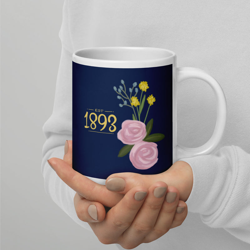 Alpha Xi Delta 1893 Founding Date Navy Blue Glossy Mug in 20 oz size with handle on right