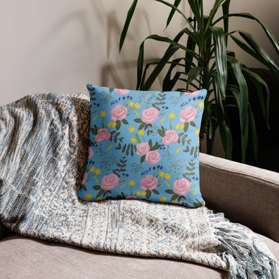 Alpha Xi Delta 1893 Sorority Pillow in 18 x 18 size showing light blue floral print on back